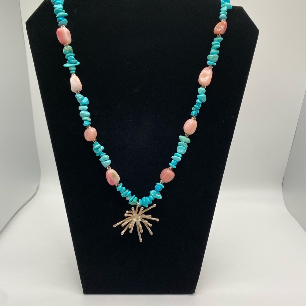 Turquoise and silver necklace (24 inch)